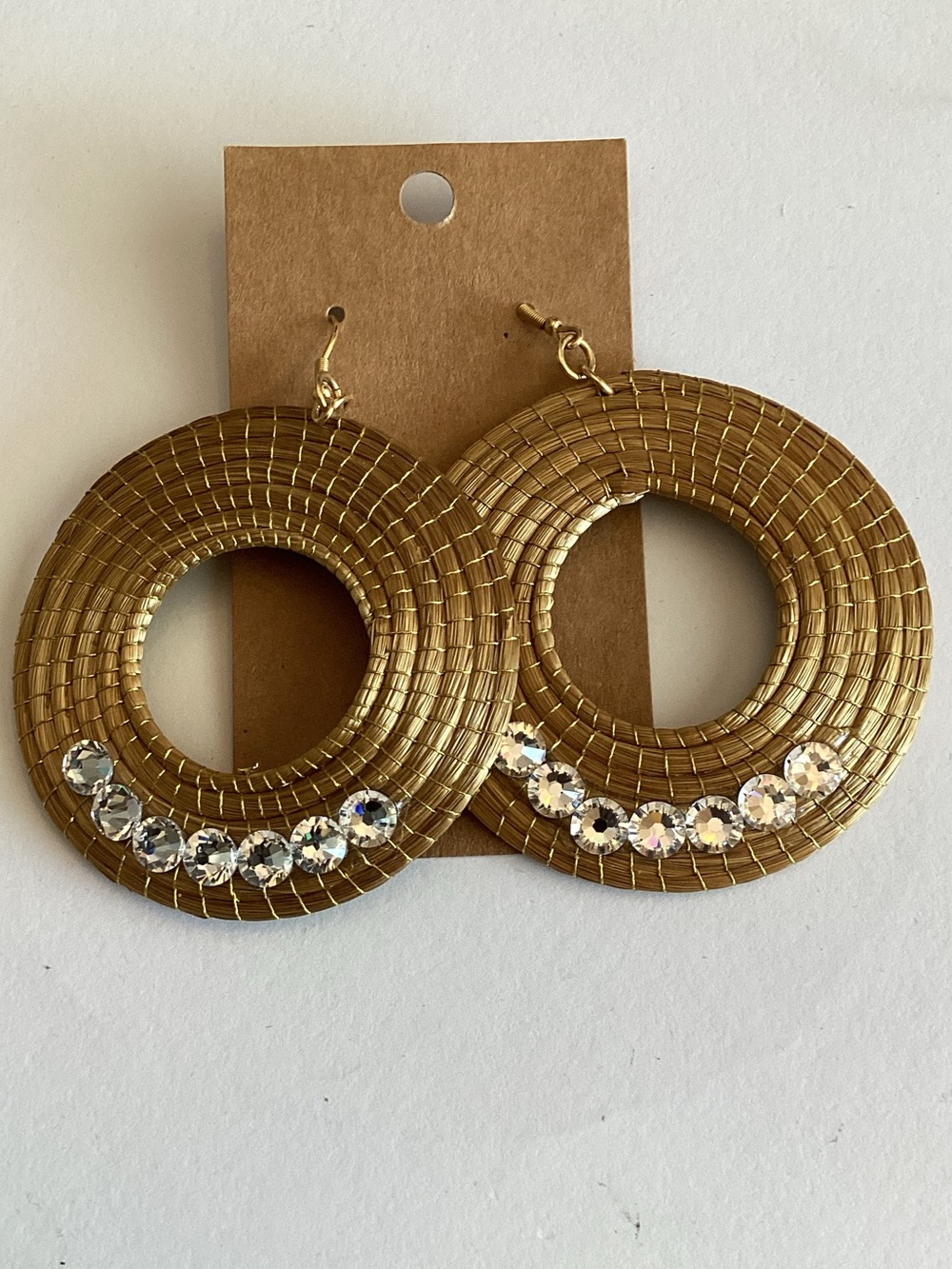 Gold Round Hoop Earrings with‎ Crystal Accents - Women Jewelry